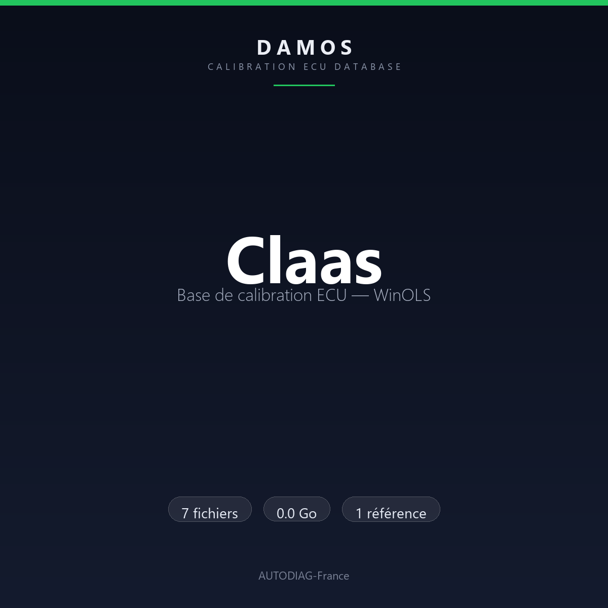 Bannière DAMOS Claas — base de calibration ECU WinOLS, 7 fichiers