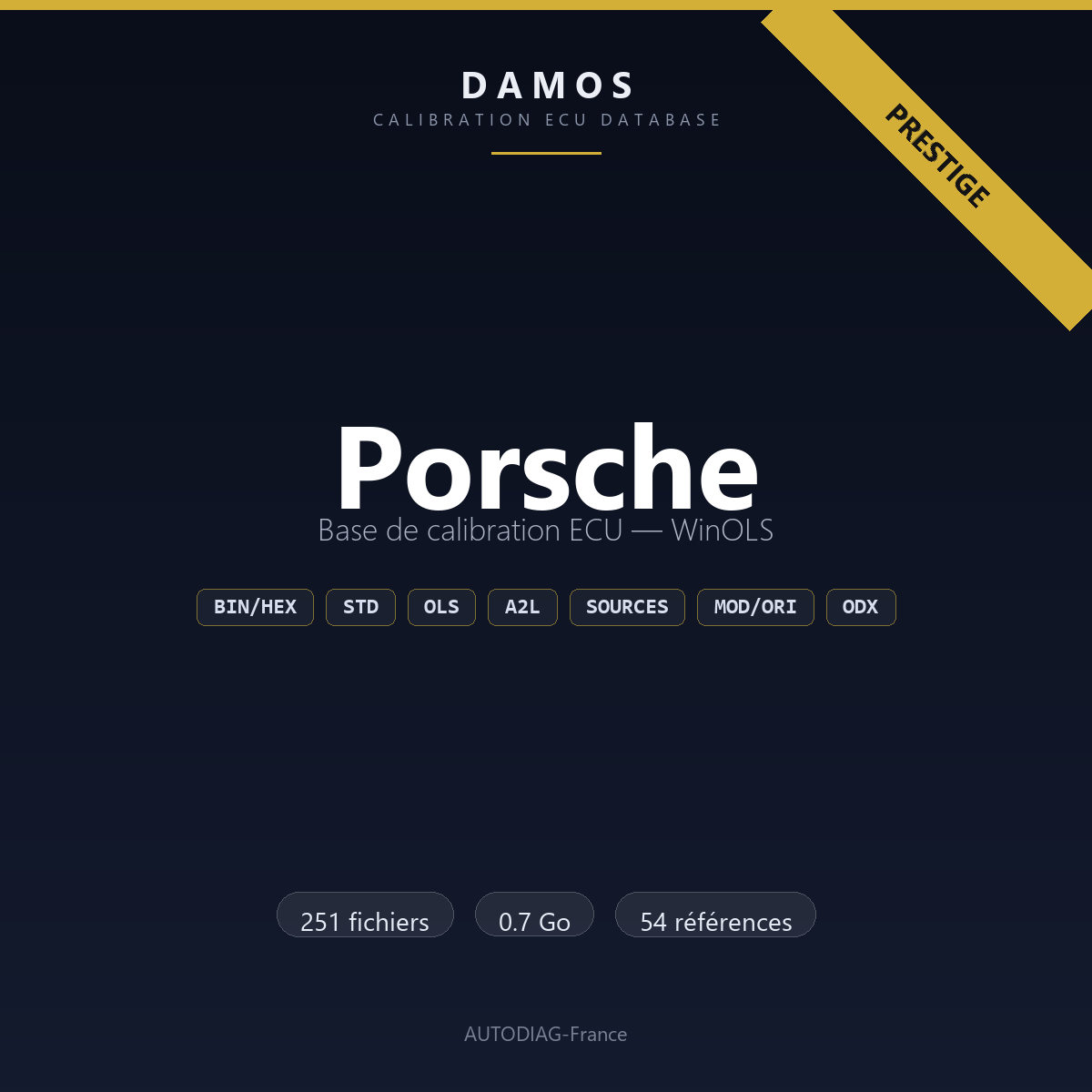 Bannière DAMOS Porsche — base de calibration ECU WinOLS, 251 fichiers