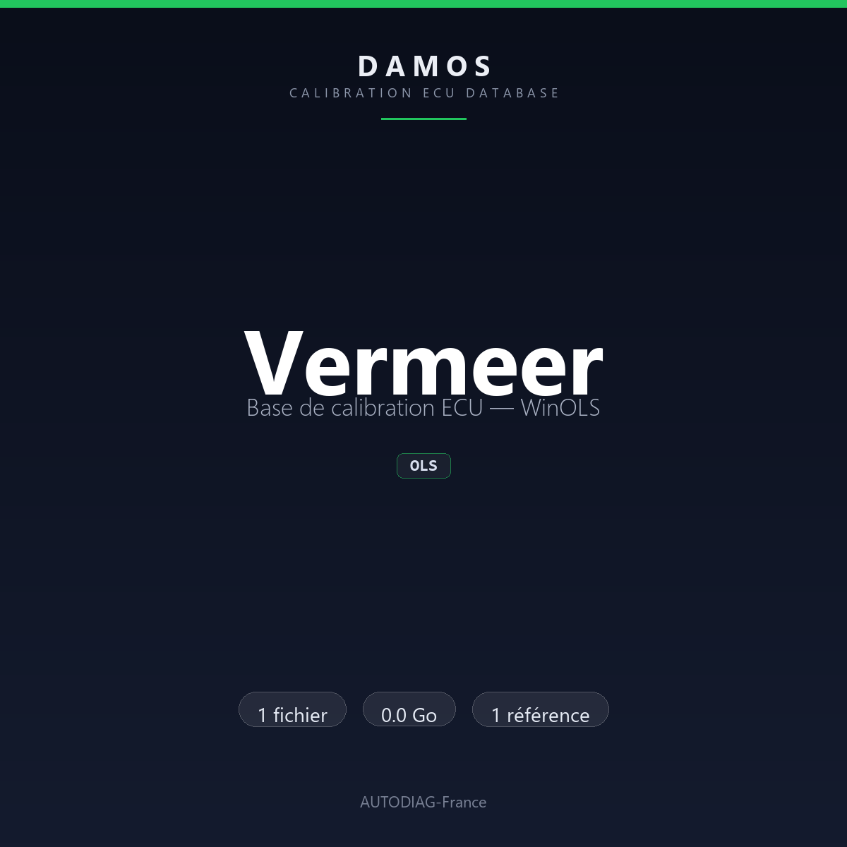 Bannière DAMOS Vermeer — base de calibration ECU WinOLS, 1 fichier