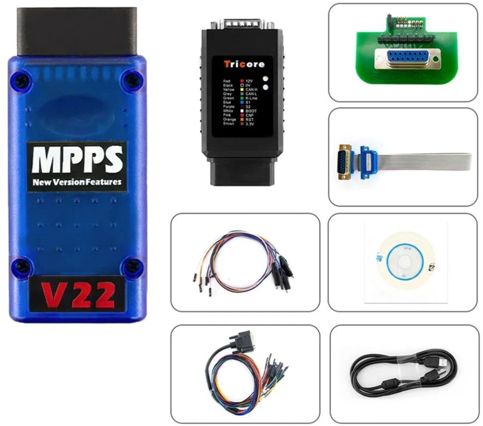 2022 New product MPPS V22 Master Tricore+Multiboot+Breakout Tricore  Cable+Bench Pinout Cable no limit Perfect kit